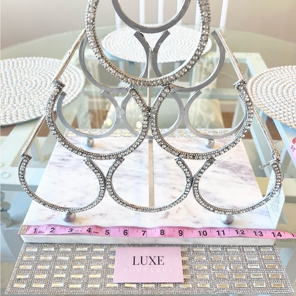 🤍 TAHARI RHINESTONE + White Marble Wine Champagne Rack 6 bottles NEW - Picture 3 of 4